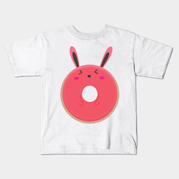 Pink Donut Blushing Bunny Rabbit Kids T-Shirt by InkyArt